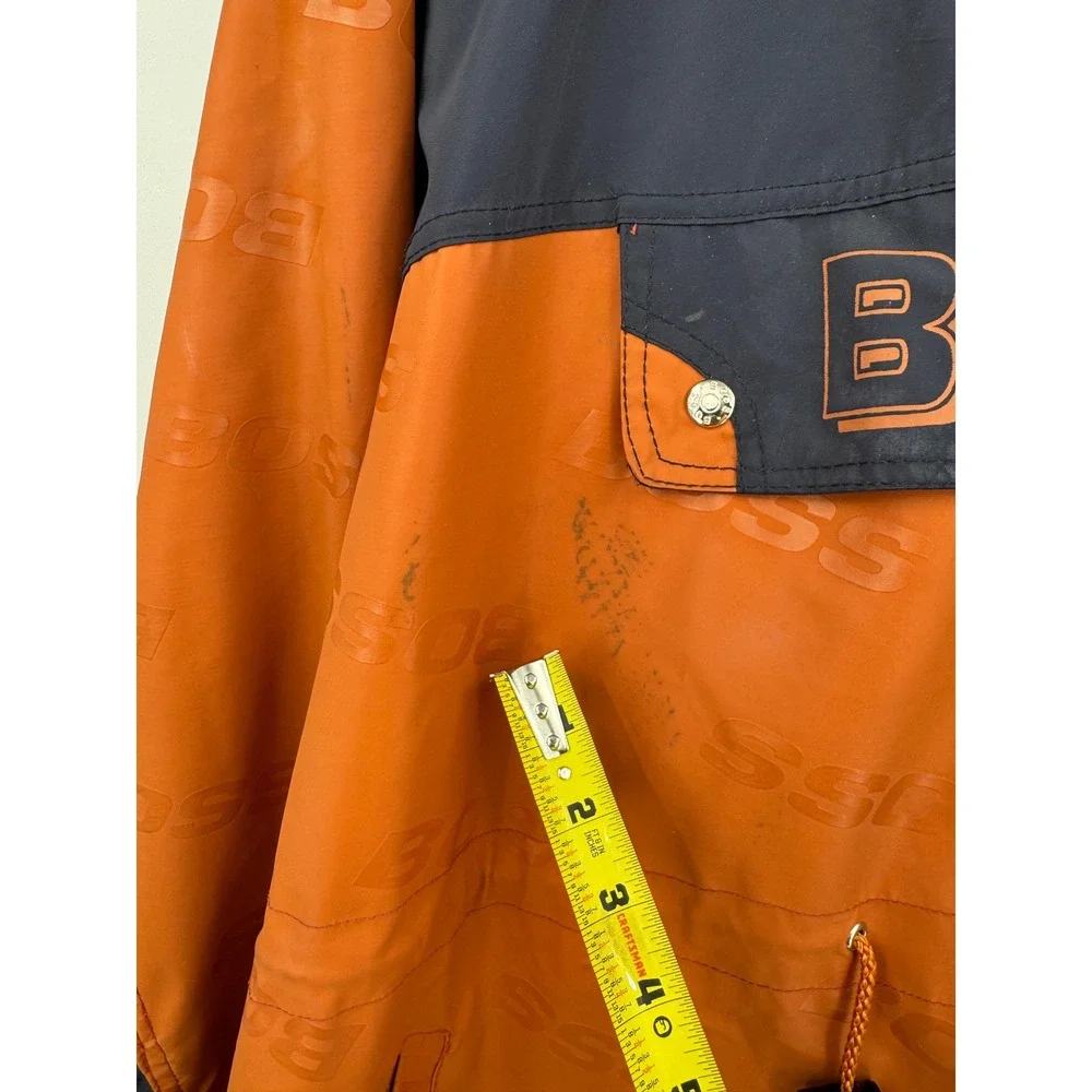 Vintage BOSS Anorak Jacket Mens XXL Orange Navy Blue Logo Print Windbreaker Hood